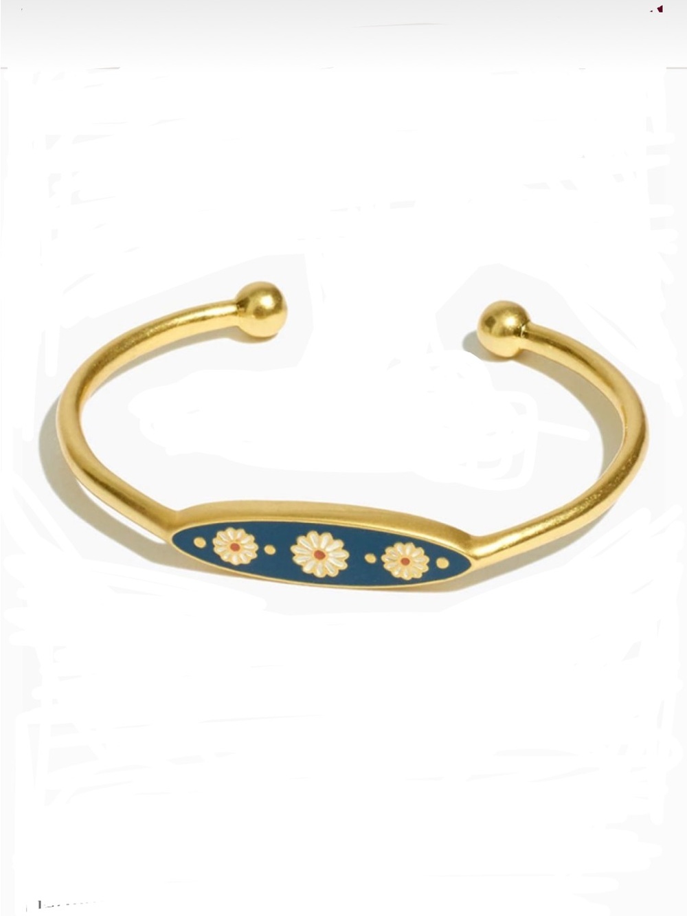 Madewell Gold Cuff Bracelet with Blue Enamel and Daisy Motif